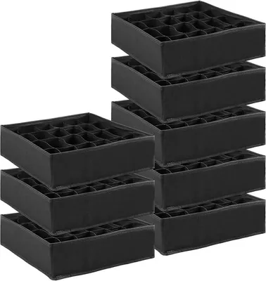 Produktbild von PolkaHome® 8er Set Schubladen-Organizer mit 24 Fächern, Stapelbar, 32x32x10 cm, Stoff-Aufbewahrungsbox für Unterwäsche, Socken,