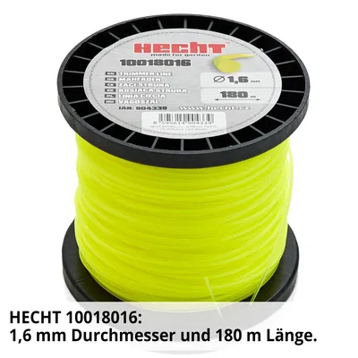 Produktbild von HECHT Ersatzfaden 10018016 | Rasentrimmer-Faden 1,6 mm x 180 m | Neongelb