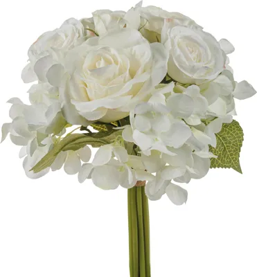 Produktbild von artplants.de Kunstblumen Strauß FOUDILA, Rosen, Hortensien, weiß, 25cm - Textilblumen Strauß