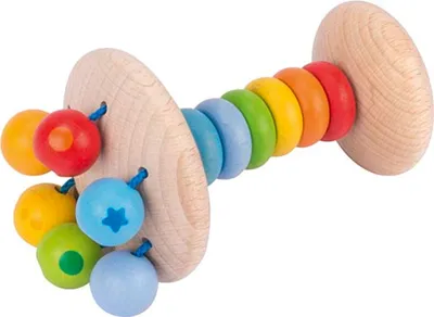 Produktbild von Heimess Greifling Stielrassel Regenbogen Holz 18cm