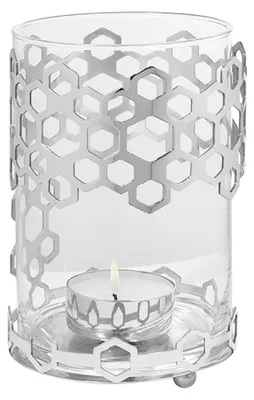 Produktbild von DELIGHT Windlicht + Glas - H. 19cm x Ø 13cm - silber - Edelstahl-Glas