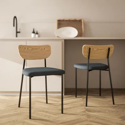 Produktbild von Sweiko 2er-Set Esszimmerstühle, Leinenoptik, armloses Design, Metallbeine, Grau