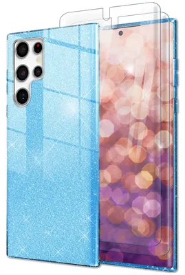 Produktbild von Glitzer Hybrid Hülle für Samsung Galaxy S23 Ultra, 2x Displayschutz Blau