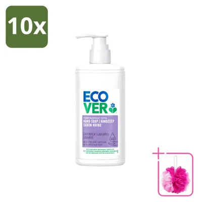 Imagen del producto de 10 unidades de jabón líquido para manos Ecover, aroma lavanda y aloe vera, 250 ml, pack económico
