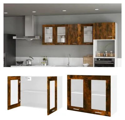Produktbild von Hängeschrank Glasschrank Lyon Räuchereiche 80x31x60cm