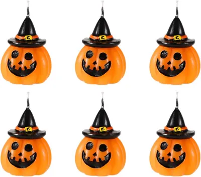 Productafbeelding van Pompoenkaarsen - Set van 6 - Halloweenkaarsen schattig pompoen spookgezicht met heksenhoed halloweendecoraties was