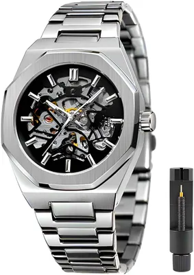 Produktbild von Automatikuhr Herren Skelett Edelstahl Mechanisch Transparent Armbanduhr