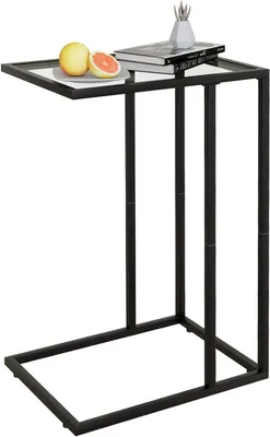 Productafbeelding van C-vormige glazen bijzettafel met metalen frame voor woonkamer en slaapkamer
