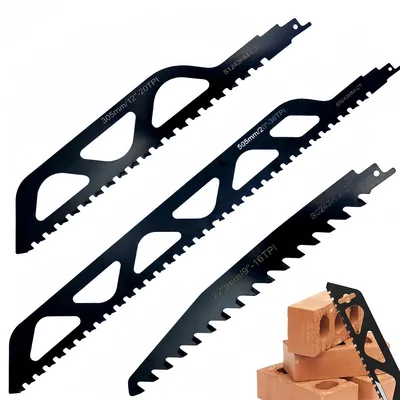 Produktbild von 3-tlg. HCS Säbelsägeblatt Set, Hartmetall-Zähne, Porenbeton, Ziegel, Faserzement, 200/260/460 mm, Universalschnittstelle