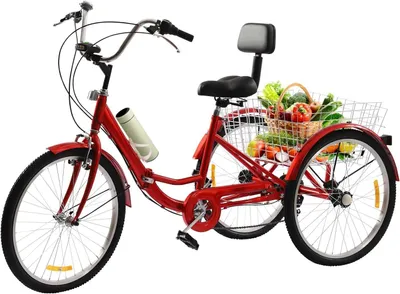 Productafbeelding van Driewieler Volwassenen - Opvouwbare Fiets - Boodschappen Vervoeren - 7 Versnellingen - 24 Inch Wielen - Rood
