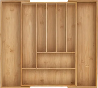 Image de Range-couverts Relaxdays, 7 à 9 compartiments, insert de tiroir coulissant pour couverts, H x l x P : 5 x 31-50 x 45 cm, bambou naturel