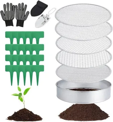 Produktbild von Famanu Runder Gartensieb 5-in-1 mit wechselbaren Einsätzen - 20 cm