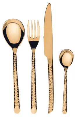 24-teiliges Besteckset, Edelstahl, Gold, Hammerschlag