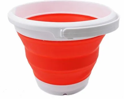 Productafbeelding van Famanu Opvouwbare Plastic Emmer, 5,5 Liter - Ruimtebesparende watercontainers - Draagbare visemmer (wit/oranje/rood)