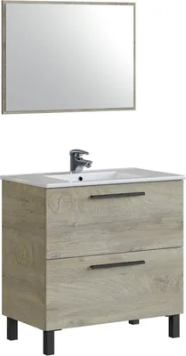 Immagine prodotto di Dmora Mobile Sottolavabo Abissalino 80x80x45h cm Marrone Rovere, Specchio Incluso 2 Cassetti