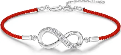 Produktbild von New Bling 9NB-1701 – Silbernes Makramee-Armband in Rot – Infinity – Mit Zirkonia – Rot/Silber – 925er Silber – Verstellbar 16+2 cm