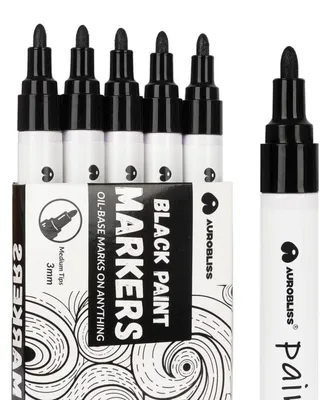 Productafbeelding van Zwarte fineliners, 5 stuks, dikke punt van 2-3 mm, waterbestendig en permanent