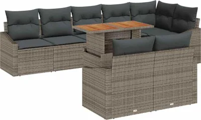 Image de vidaXL Ensemble de canapé de jardin avec mémoire 9 pcs Gris Poly Rattan