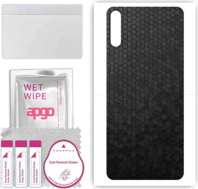 Produktbild von apgo Rückseite Schutzfolie, Skin, kompatibel mit Huawei Enjoy 10E, Hinten Displayschutzfolie aus Vinylfolie, kratzfest, einfache Montage - Schwarze Honigwabe
