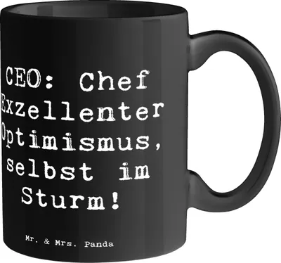 Produktbild von Mr. & Mrs. Panda Becher Spruch CEO Optimismus - Schwarz - Geschenk, haferl, Kaffeetasse, Berufsliebe, Herausforderungen, Berufspassion, Tasse, Pott, Kaffeebecher, Humor