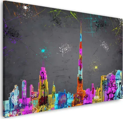 Produktbild von Abstrakt Dubai Skyline Street Art Wandbild Leinwandbild Kunstdruck XL Wanddeko: 90x60x4cm