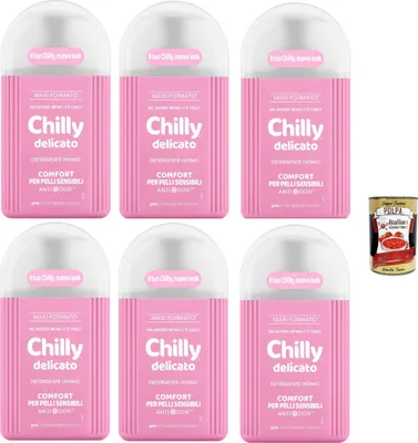 Produktbild von Chilly, Sanfter Intimreiniger, Komfort für empfindliche Haut, mit Anti-Odor, für die Intimhygiene, angereichert mit Aloe und Hamamelis, 6x 200ml + Italian Gourmet polpa 400g