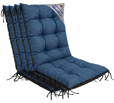 Produktbild von Gartenstuhl Hochlehner Auflagen Set 4x 50x120 cm Jeansfarbe Öko-Leinen – Sitzauflagen Gartenstuhl