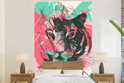 Produktbild von MuchoWow® Fototapete für Wohnzimmer oder Schlafzimmer Wandtapete Vinyl Motivtapete Tiger - Abstrakt - Rosa - 200x300 cm - Wanddekorationen