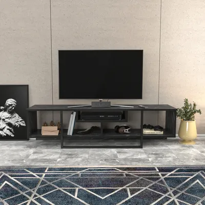 Obrázok produktu pre Skye Decor, moderný stojan na televízor, čierna farba, 150 x 35,2 x 40 cm | 100% melamínová drevotrieska, hrúbka 18 mm | Elegantný, industriálny dizajn pre váš domov.
