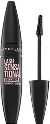 A black mascara tube and its applicator wand are shown against a white background.