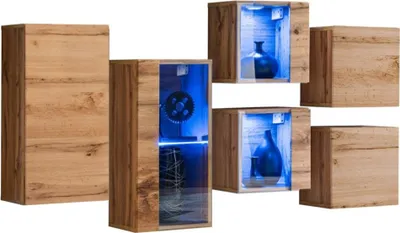 Immagine prodotto di Set di mobili da salotto SWITCH SBIV design. Colorazione rovere. Sistema LED integrato.