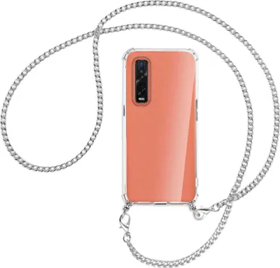 Produktbild von Handykette Backcover-Schutzhülle mit Band (Metall silberfarben) für Oppo Find X2 Pro - silberfarbene Kette
