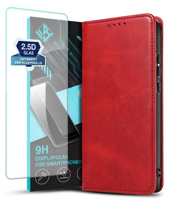 Produktbild von Handyhülle für Huawei P20 Pro mit 9H Displayglas Kunstleder Flip Cover Hülle Handytasche Case Kartenfach Farbe: Rot