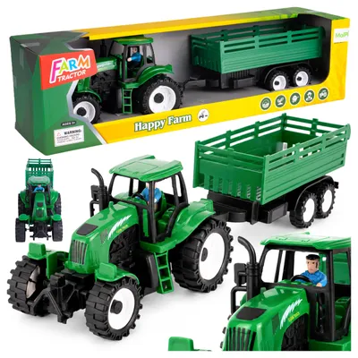 Image de Malplay Tracteur rouge jouet avec remorque amovible, figurine de fermier à partir de 3 ans Cadeau