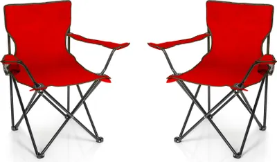 Produktbild von BigDean 2X Faltstuhl ROT Campingstuhl Anglerstuhl mit Getränkehalter & Tragetasche - Anglersessel klappbar - Klappstuhl Gartenstuhl Faltstuhl