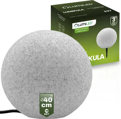 Produktbild von LUMILED kamenné guľové svetlo vonkajšie 40cm vonkajšie guľové svetlo guľová lampa záhradné guľové svetlo vonkajšie svetlo guľové cestné svetlo IP65 E27 zásuvka pripojovací kábel 1,3m