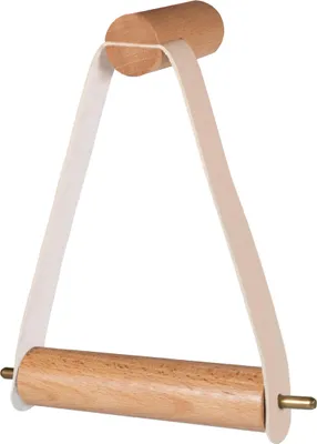 Produktbild von QUVIO Toilettenpapierhalter - Hängender Toilettenpapierhalter - Toilettenpapierhalter aus Leder - Braun - aus Holz und Leder