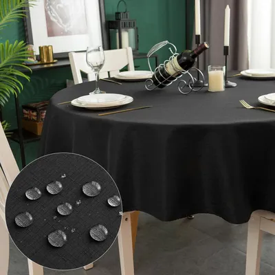 Immagine prodotto di Tovaglia rotonda, antimacchia, nera, diametro 120 cm, aspetto lino, realizzata in poliestere