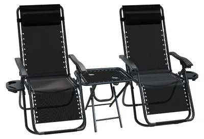 Produktbild von Liegestuhl Klappliege Gartenliege - Verstellbare Rückenlehne - Mit klappbarem Tisch - Schwarz - 2er Set