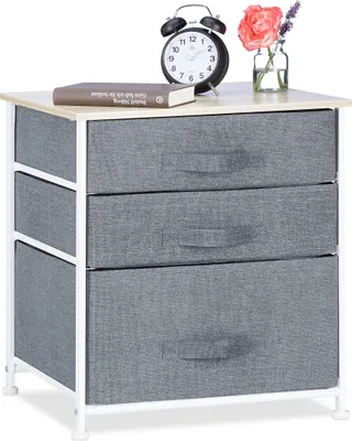 Produktbild von Relaxdays Regalsystem, 3 Stoff-Schubladen, HxBxT: 53 x 48 x 40 cm, universale Schubladenbox, Metall und Holz, grau