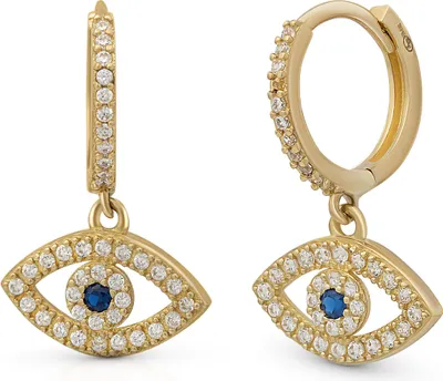 Produktbild von SuzanGold Evil Eye Creolen Echtgold Ohrringe mit Schutzsymbol & blauen Steinen