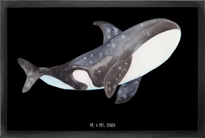 Produktbild von Mr. & Mrs. Panda fußmatte Orca 60 x 90 cm - Schwarz - Geschenk, Wal, Selbstliebe, bodenmatte, Meer, Sauberlaufmatte, Orcas, Schmutzfangmatte, Arbeit, Schmutzmatte