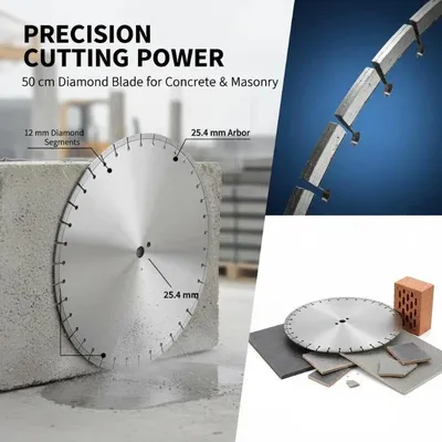 Produktbild von Diamant-Trennscheibe 500 mm - Sägeblatt für Beton, Fliesen, Ziegel - Trocken- und Nassschnitt - 12 mm Segmenthöhe - 25,4 mm Bohrung - Silber
