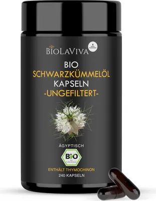 Produktbild von Schwarzkümmelöl Kapseln  & ungefiltert – 240 vegane Kapseln, 4-Monats-Vorrat – reich an Thymochinon – labor | BIOLAVIVA