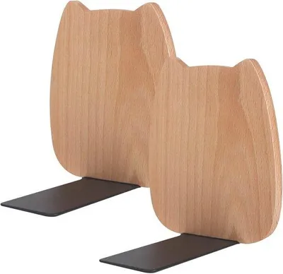 Immagine prodotto di Supporti per libri da scaffale - 2 supporti in legno a forma di L con base antiscivolo