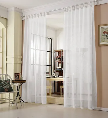 Produktbild von WOLTU 2er-Set Gardinen transparent mit Schlaufen Leinen Optik lichtdurchlässige Vorhänge Fensterschal Weiß 140x245 cm