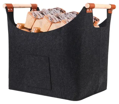 Obrázok produktu pre Kôš na drevo do krbu, objem 60 litrov, s rúčkami na prenášanie, vyrobený z extra hrubého filcu, rozmer 45x32x40 cm, skladací