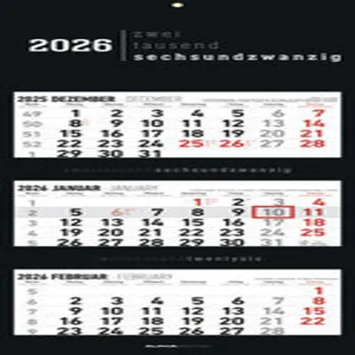 A calendar showing multiple months of 2025 and 2026.