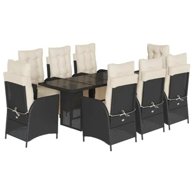 Produktbild von 9-tlg. Garten-Essgruppe mit Kissen Schwarz Poly Rattan