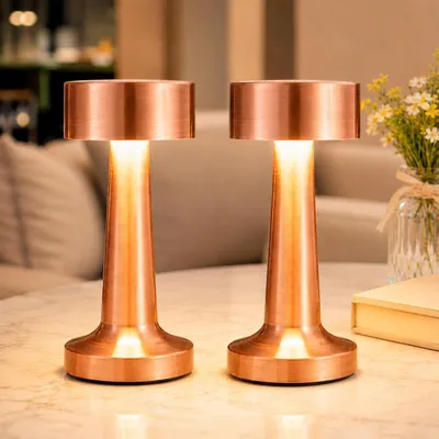 Produktbild von 2er-LED-Tischlampe, USB-Aufladung,Kabellos Dimmbar Tischleuchte, 3 Helligkeitsstufen, Touch Steuerung Nachttischlampen，Warmweiβ Nachtlicht, Rotbronze